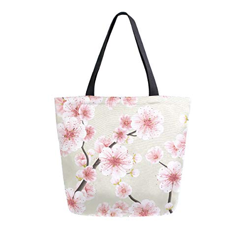 RXYY - Bolsa de lona para mujer, diseño de cerezo, color rosa japonés, resistente, grande, casual, bolsa de hombro, reutilizable, para compras al aire libre, viajes