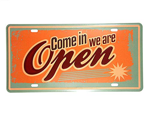 Señal de metal pintada con texto en inglés «Not Come In We Are Open» para pared, diseño retro con texto en inglés «Not Come In We Are Open»