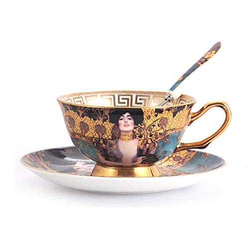 SGSG Servicio de Juego de Tazas de té de Porcelana de Hueso de 3 Piezas, Juego de café de Porcelana de Hueso de Pintura al óleo, Taza y platillo de café de Porcelana Real de Inglaterra para niña