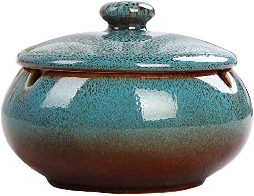 Soot Familia Jardines cenicero de cerámica con la Tapa, el Humo y a Prueba de Viento, Altura 8 cm Diámetro: 11 cm, Bronce (Color : 3)