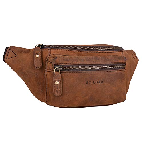 STILORD 'Portland' Vintage Bum Bag Leather Vintage Pouch Bag or Cross-Over for Festival Belt Waist Bag Genuine Leather, Color:Sepia - marrón
