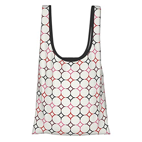 T-shop Retro Vintage Kitsch Pattern With Wavy Repeating Lines Simplistic Figures And Bands Print Multicolor Reusable Fold Eco-Friendly Shopping Bags