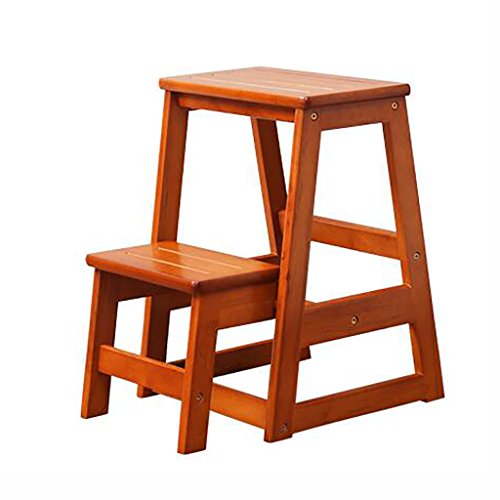 Taburete, madera maciza, color miel y color nogal, taburete alto plegable, cocina de la casa escalera de la silla de doble uso escala de dos ascender silla portátil de adultos silla multifuncional