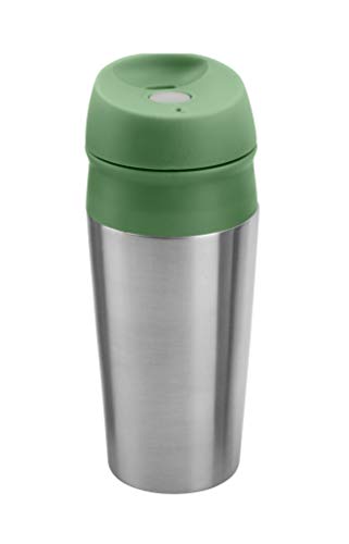 Taza térmica de café para llevar, taza de té, taza térmica de acero inoxidable, vaso reutilizable, 450 ml, con botón de empuje., silicona plástico acero inoxidable, verde, Höhe: 21cm