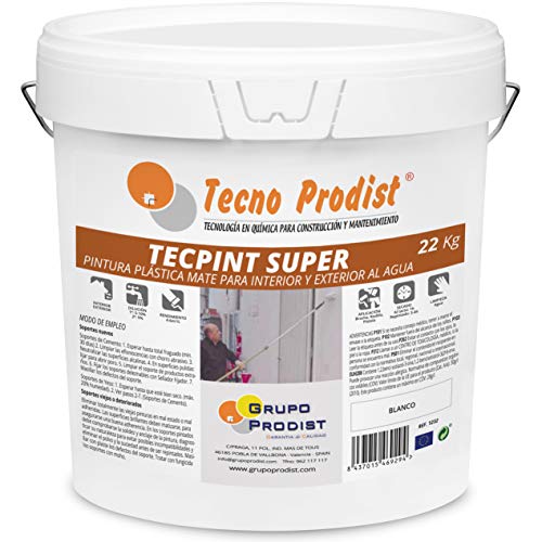 TECPINT SÚPER de Tecno Prodist - 22 Kg (BLANCO) Pintura para Exterior e Interior al Agua - Gran cubrición y blancura - Lavable - Fácil Aplicación