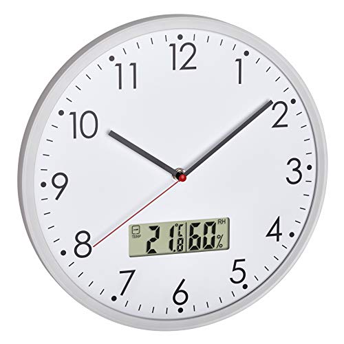 TFA Dostmann Reloj de Pared analógico con termómetro Digital e higrómetro para Control del Clima de la habitación, Cristal Transparente, 310 x 55 x 340 mm