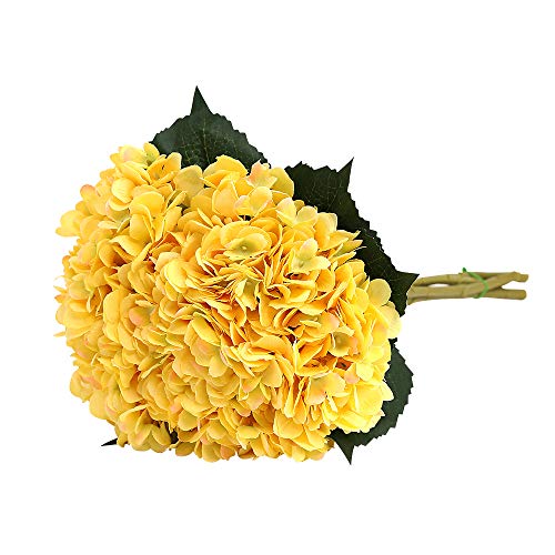 Tifuly Artificial Hydrangea Flower, 5 PCS Ramos de hortensias de Seda de Tallo Largo para Bodas, hogar, Hotel, decoración de Fiestas, centros de Mesa(Amarillo)