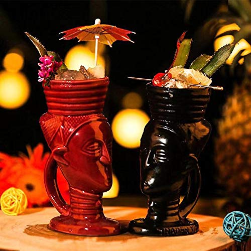 Tiki - Juego de tazas de cerámica hawaiana para fiestas, vasos exóticos, copas de cóctel Tiki Bar profesional, 2 unidades