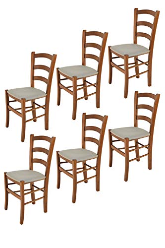 Tommychairs - Set 6 sillas Venice para Cocina y Comedor, Estructura en Madera de Haya Color Nuez Claro y Asiento tapizado en Tejido Color Gamuza