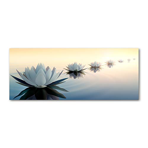 Tulup Impresión en vidrio - 125x50cm - Cuadro Pintura en Vidrio - Cuadro en Vidrio Cristal Impresiones - Flores y plantas - Blanco, Blanca - Flores de loto