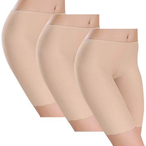 UMIPUBO Bragas Algodon Mujer Seda de Hielo Boxer Short Leggings Cortos Basic Long Pantalon Falda Leotardos de Seguridad Ropa Interior Pack de 3 (Piel, 40-42)