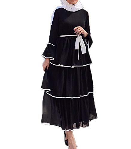 Vestido de Capa de Pastel a Juego de Color Blanco y Negro de Manga Larga musulmán árabe para Mujer