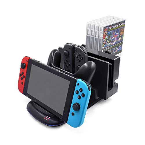 Welltop Cargador del controlador para Nintendo Switch, Estación de soporte de muelle de carga para controlador Switch Pro, Joy-con, tarjeta de juego de consola, almacenamiento