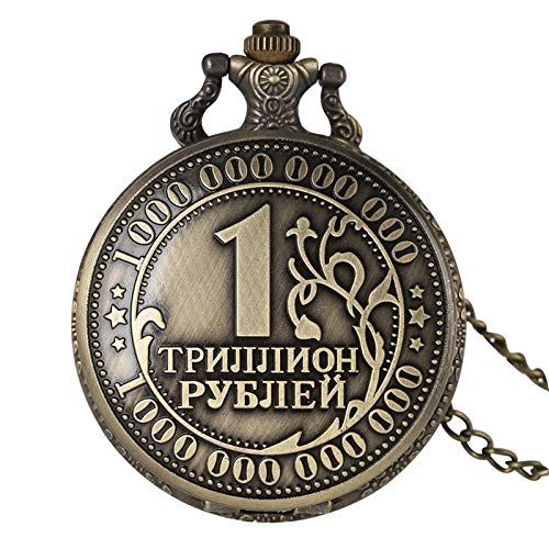 WOAIXI Reloj De Bolsillo Vintage,Retro Antigua Rusia Un Trillion Rubbles Monedas Medallón Colgante Bronce Reloj De Bolsillo Craft Collar Moneda Coleccionables Regalo