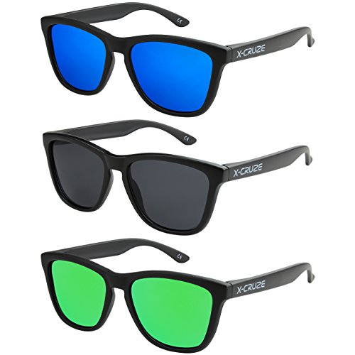 X-CRUZE® - Pack de 3 gafas de sol polarizadas estilo Retro Vintage Unisex Caballero Dama Hombre Mujer Gafas - negro mate LW - Set D -