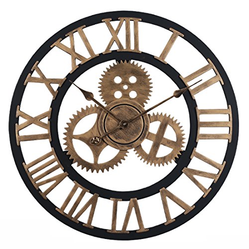 YAHAMA Reloj Pared Grande XXL Vintage Reloj Pared 60 cm Vintage Reloj Pared Grande Retro Romano, Dorado