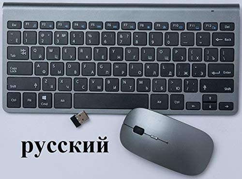 Yqs Teclado/Teclado Ruso español/Inglés/Árabe 2.4G y ratón del Teclado Combo Mini multimedias Set de ratón for el Ordenador portátil de la PC TV Grey (Color : Gray Russian Set)