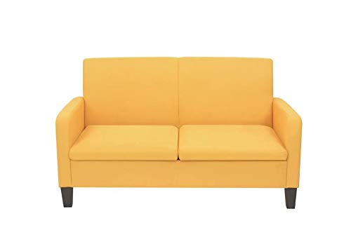 Zerone Sofá de 2 plazas, sofá cama de tela + espuma + madera de pino, sofá cama esquinero 135 x 65 x 76 cm (largo x ancho x alto) amarillo
