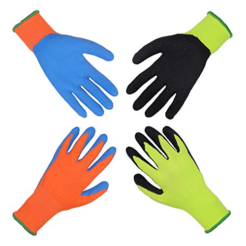 2 pares de guantes de jardín para niños de 2 a 3 años, de 4 a 5 años, de 6 a 13 años, con revestimiento de goma de espuma y guantes de trabajo para niñas y niños (XXS (de 5 a 7 años)