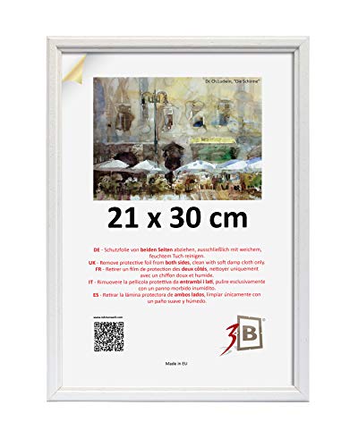 3B Marco de Fotos Jena 21x30 cm - Blanco - Marco de Madera, Foto, parojo con Vidrio de poliéster (lámina de plástico)