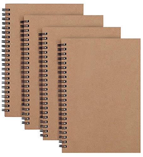 4 paquetes de bloc de notas en espiral A5, cuadernos de papel a granel, a rayas, 100 páginas/50 hojas de cuadernos, perfectos para viajes escolares, 21 x 14 cm