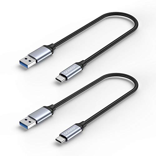 aceyoon Cable USB Tipo C 0.2M, 3A Cargador Tipo C Nylon Carga Rápida y 5Gbps Sincronización Mini Cable USB C a USB A 3.0 para Galaxy S20 A20 A71 A51,P30 lite/P40/P20, P40Pro/P30Pro(Negro/2 pack)