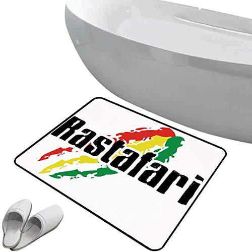 Alfombra de baño antideslizante Rasta suave antideslizante Letras de Rastafari reggae en diseño de grunge Colores de la bandera Telón de fondo Lámina decorativa,verde rojo y amarillo Para ducha Felpud
