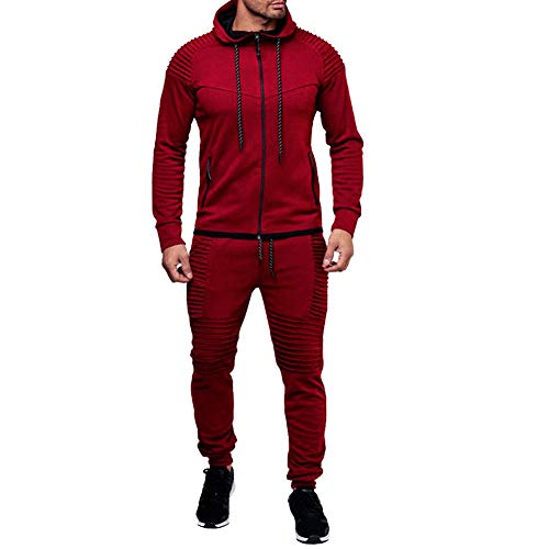 amropi Conjunto de Chándal para Hombre Chandal de Jogging Sudadera con Capucha y Pantalones L,Rojo