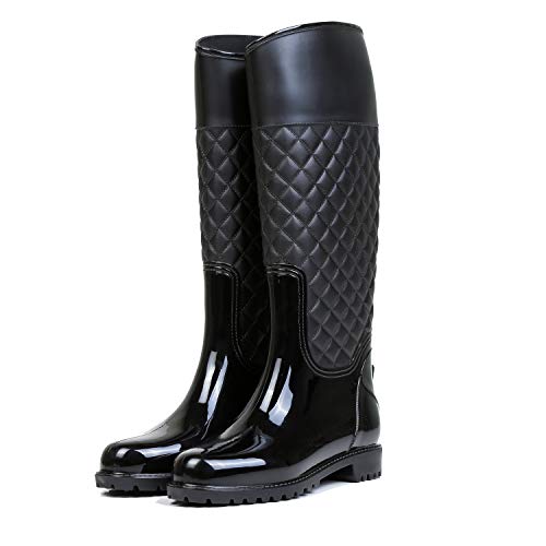 AONEGOLD Botas de Agua Mujer Botas de Lluvia Impermeable Altas Bota de Goma Wellington Boots Otoño e Invierno(Negro,39 EU)