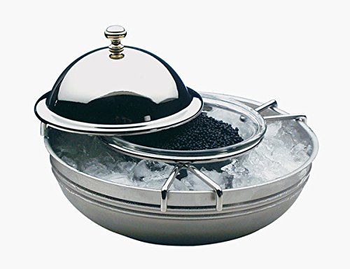 APS Enfriador de caviar, set de 4 piezas - caviar, tazón de caviar, enfriador de buffet Ø 18 cm, altura: 12 cm, 18/8 acero inoxidable pulido, cuenco de vidrio Ø 10 cm
