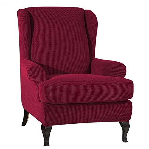 BEDSETS Funda de sofá elástica universal para sillón, 2 piezas, con brazos extraíbles, protector de muebles, respaldo alado, color rojo