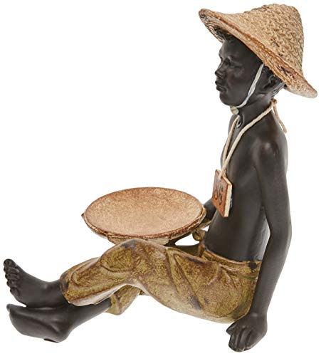 Better & Best Figura Decorativa de niño Africano Sentado con Bandeja Pastel y, Negro, Medidas 11x15x16 cm, Material: Resina, Amarillo, Talla única
