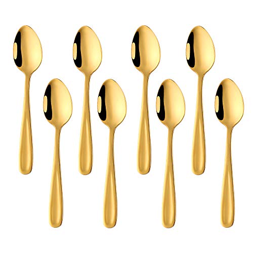 Bisda cucharillas de cafe doradas juego de 8 mini cuchara de café espreso de acero inoxidable 18/10 cucharas de postre niños colores cucharillas de cafe pequeñas 13,5 cm