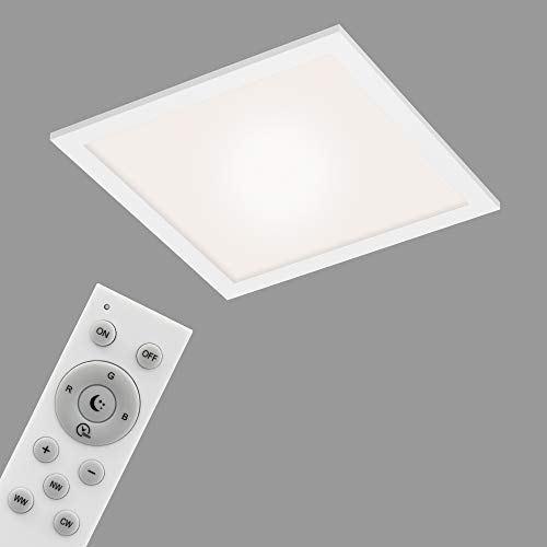 Briloner Leuchten - Panel LED, lámpara de techo WiFi regulable, RGB, control por aplicación, incluye mando a distancia, función de temporizador, 18 W, 1700 lúmenes, color blanco, 295x295x61mm.