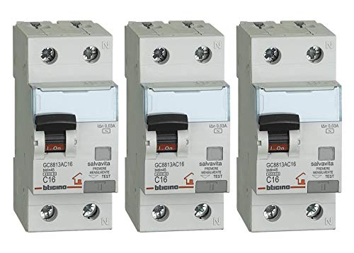 Bticino - Kit compuesto de 3 piezas del interruptor magnetotérmico diferencial 16A Bianco