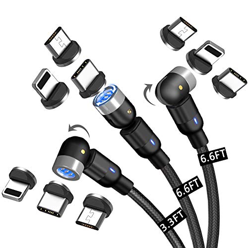 Cable de carga magnético,3 A de carga rápida y transferencia de datos,cable magnético de nailon trenzado 3 en 1,c compatible con tipo C,micro USB,dispositivo iProduct(3,3 FT/6,6 FT/6,6 FT)color negro