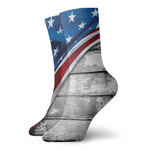 Calcetines suaves de longitud media pantorrilla, diseño de bandera sobre tablero ondulado rústico antiguo país federal, calcetines para mujeres y hombres mejores para correr