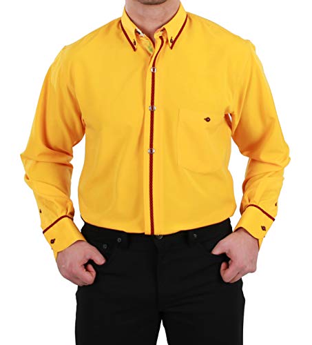 Camisa Especial en Color Amarillo Verdoso para Hombre, de la Mejor Calidad, con Almendra HK, excelente Camisa de Manga Larga, Normal, no Entallada. Eigelb L