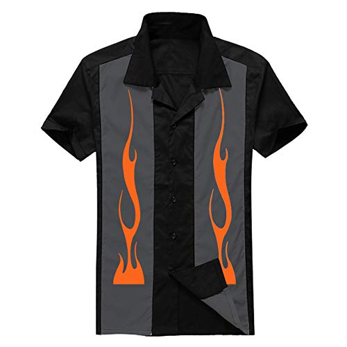 Candow Look Camisa para Jugar a los Bolos para hombrec amiseta Estilo Vintage de los Anos 50 Flame Printed