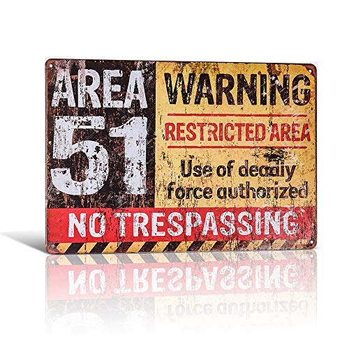 Cartel de metal vintage con texto en inglés "Do not enter Warning AREA 51