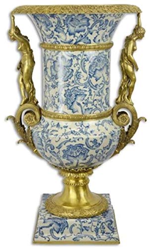 Casa Padrino jarrón Decorativo Barroco Crema/Azul/Oro 53 x 47,8 x A. 85,7 cm - Magnífico florero de Porcelana con 2 Asas de Bronce - Accesorios Decorativos en Estilo Barroco