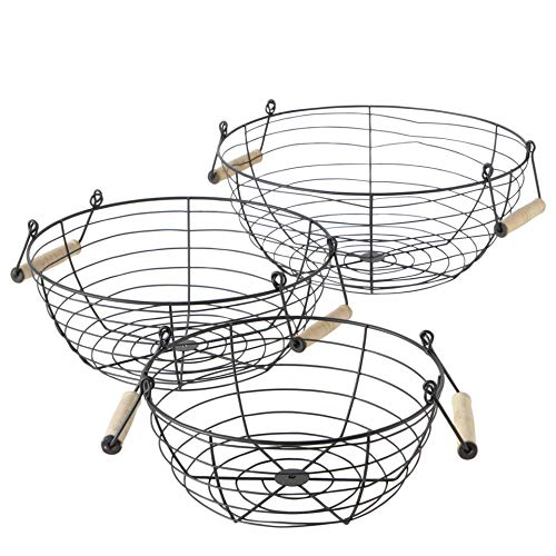 CasaJame Juego de 3 cestas decorativas de metal para el pan y la fruta (12-16 cm de altura, 25-35 cm de diámetro), varios colores