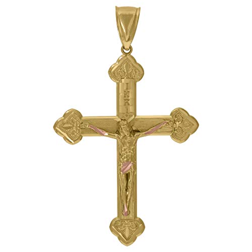 Colgante de crucifijo unisex de oro de 10 quilates con dos tonos – Medidas 62 x 37,00 mm de ancho – más alto grado de oro que oro de 9 quilates