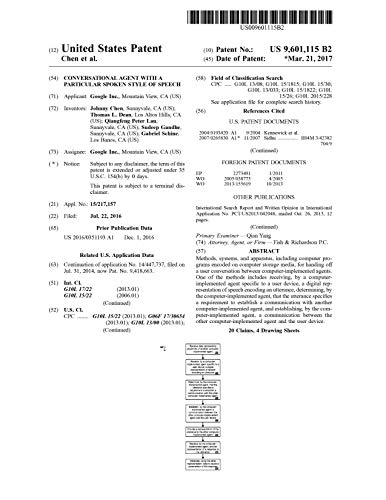 Conversational agent with a particular spoken style of speech: United States Patent 9601115 (English Edition)