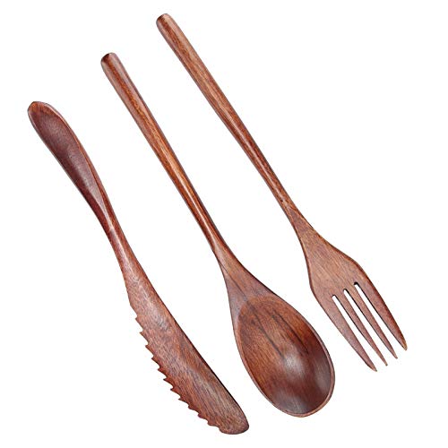 Cucharas de madera de 9 piezas, tenedor, cuchillo, vajilla, cubiertos de cocina, para el hogar, cafetería, restaurante