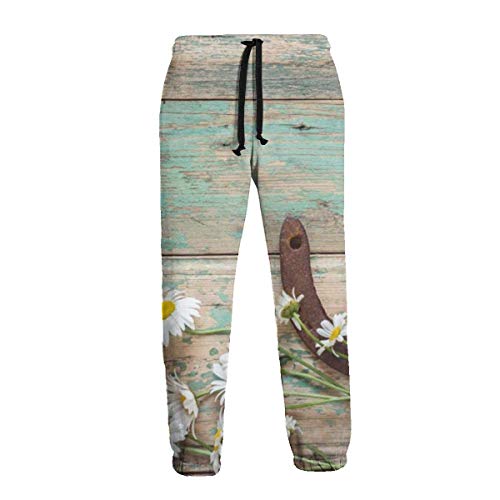 Daisies - Pantalones deportivos para hombre, estilo rústico, herradura oxidada en madera vieja, con cordón