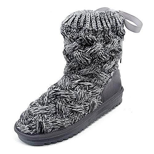De las mujeres botas de invierno cálido algodón de punto de felpa forrado alto del tobillo cargadores de la nieve antideslizante interior Zapatos caminar al aire libre,Gris,37