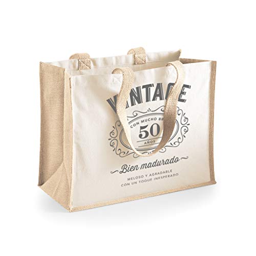 Design, Invent, Print! Bolsa de Lona de algodón de 50 cumpleaños - para Mujer - como Regalo, Recuerdo o para Hacer la Compra - Natural - 33 x 42 x 19 cm