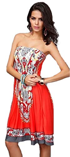 Ducomi® Boho - Vestido Estampado Etnico de Las Señoras de la Rodilla Mar y Las Ocasiones Informales (L, Rojo)