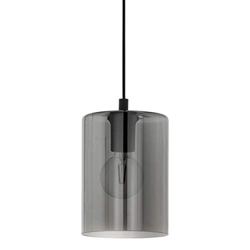 EGLO Lámpara colgante Cadaques 1, 1 lámpara colgante moderna, elegante, lámpara de techo de acero y cristal en negro, transparente, lámpara de comedor, lámpara colgante con casquillo E27